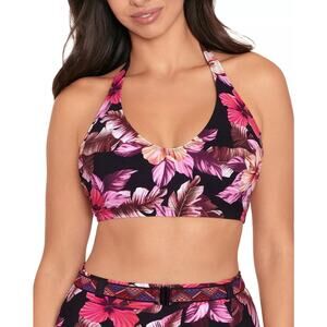 Skinny Dippers Women Purple Floral Halter Neck Underwire Swim Bikini Top Size S